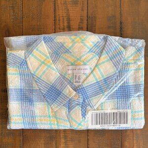 Susan Graver Women's 3/4 Sleeve Tunic Blouse in Blue/Lemon, Size LP